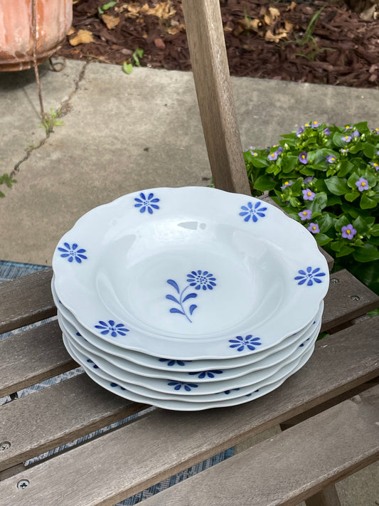 Blue Daisy Bowls, Set of 6