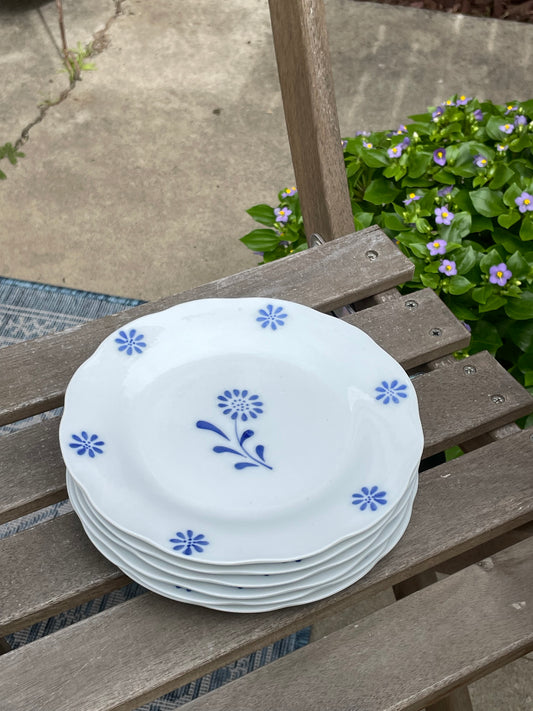 Blue Daisy Appetizer Plates, Set of 6