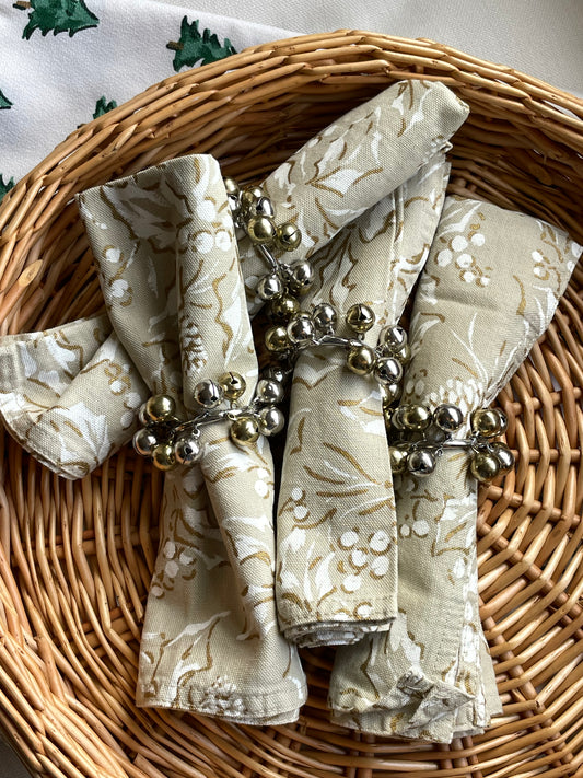 Sleigh Bells Napkin Rings, Set of 4
