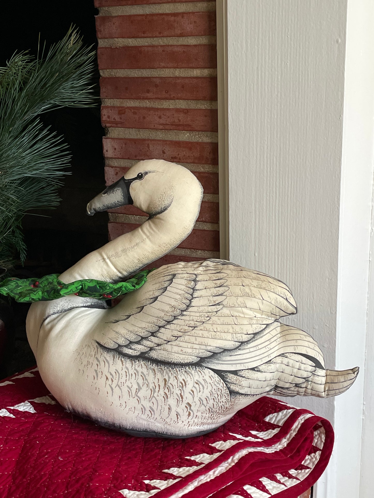 Snow Angel Fabric-Art Stuffed Sewn Swan