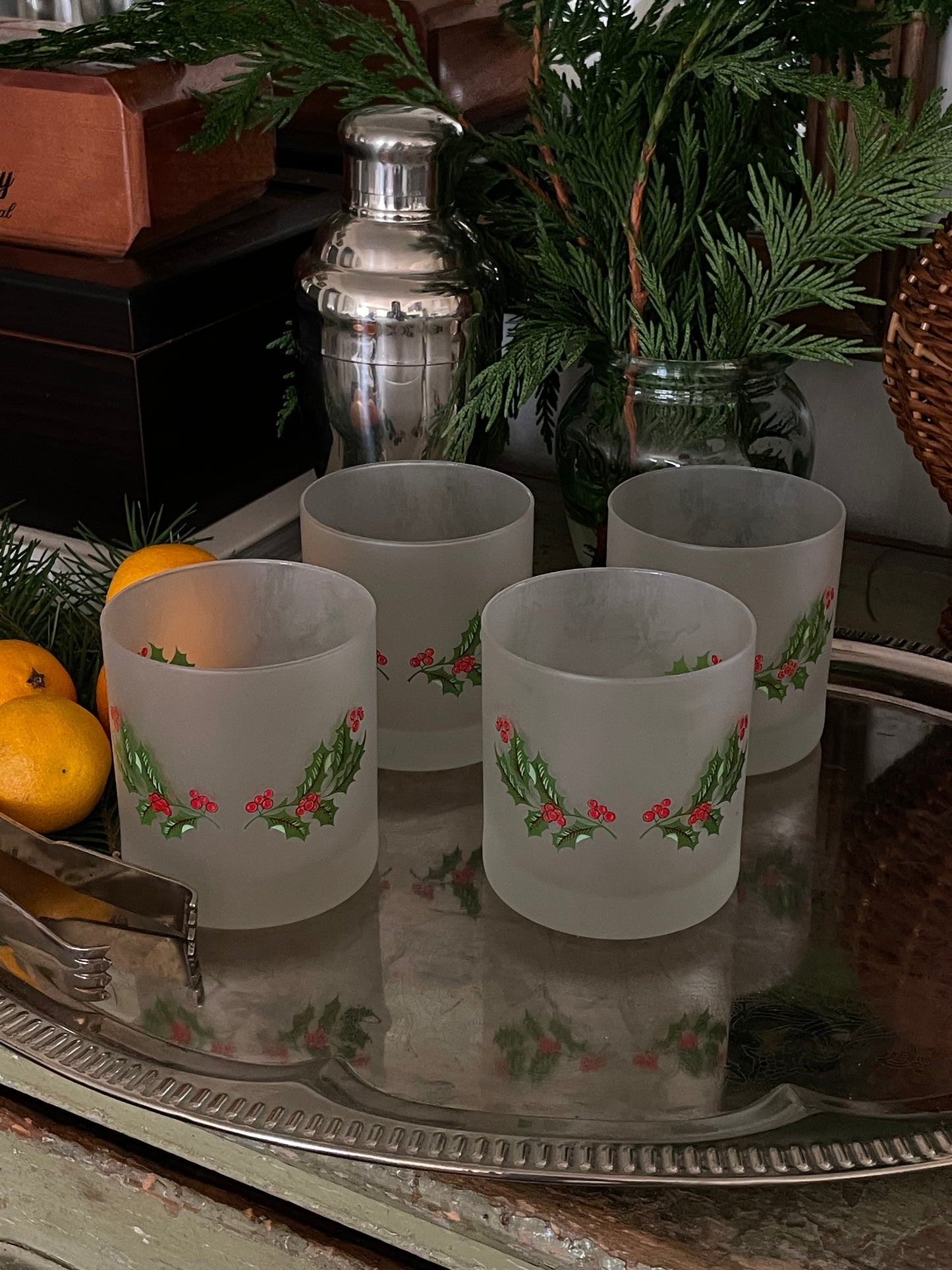Frosted Holly Glasses, Set of 4