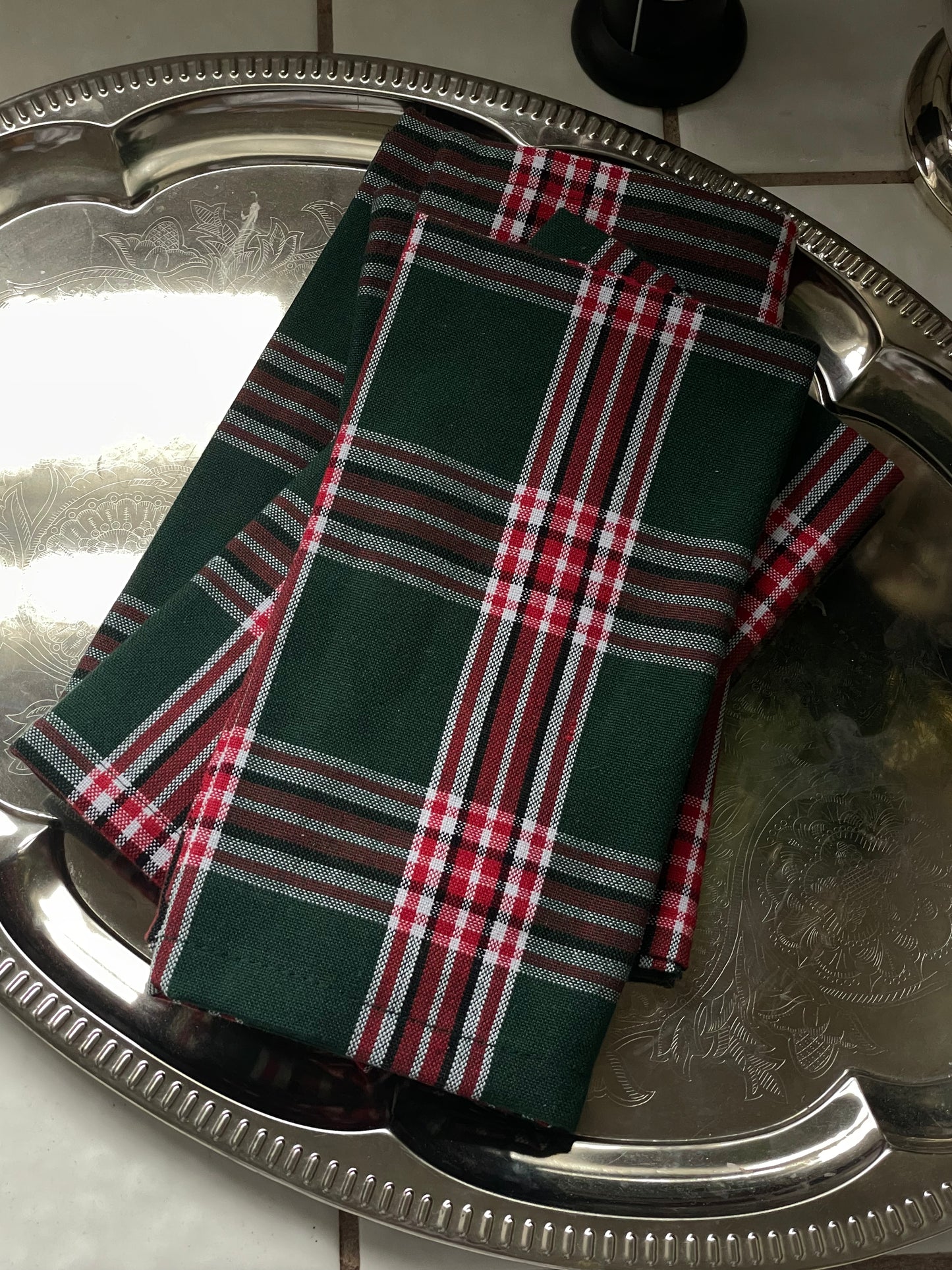 Holiday Plaid Personalized Dinner Napkin