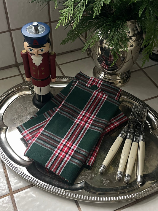 Holiday Plaid Personalized Dinner Napkin