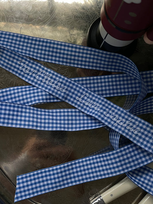 Blue Gingham Personalized Ribbon