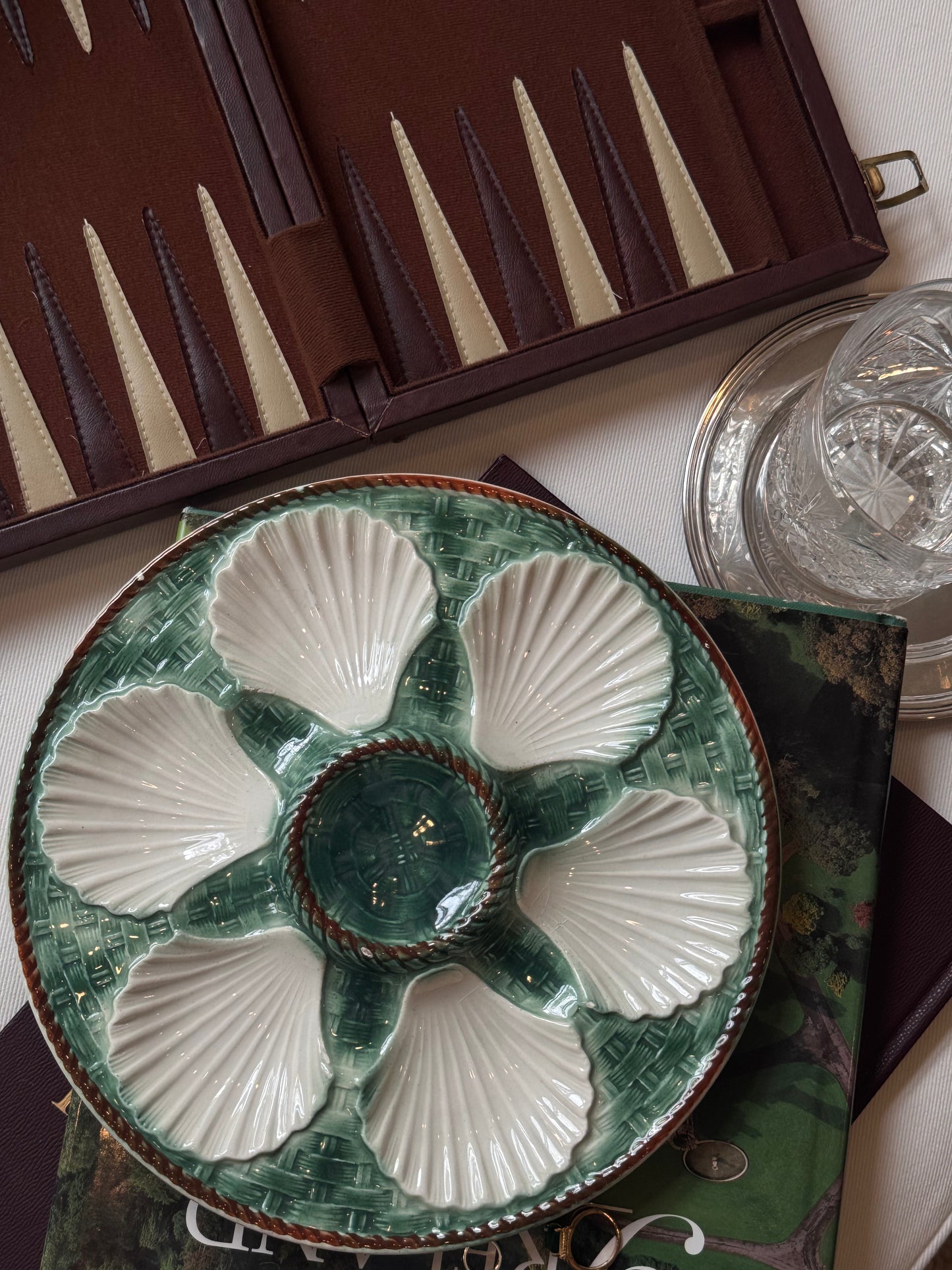 Vintage Longchamp Green and White Oyster Plate