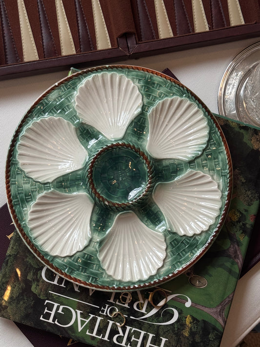 Vintage Longchamp Green and White Oyster Plate