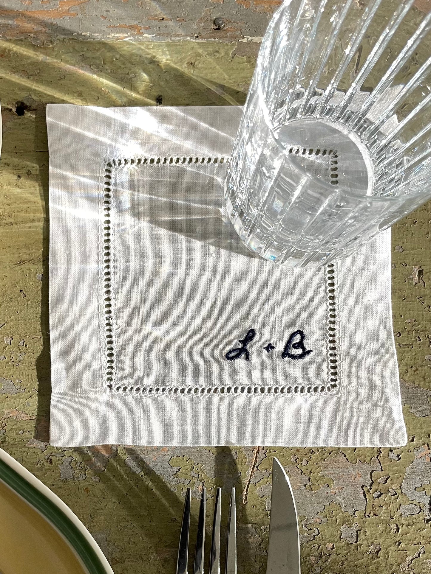 Manuscript Monogram Cocktail Napkins, Set of 4