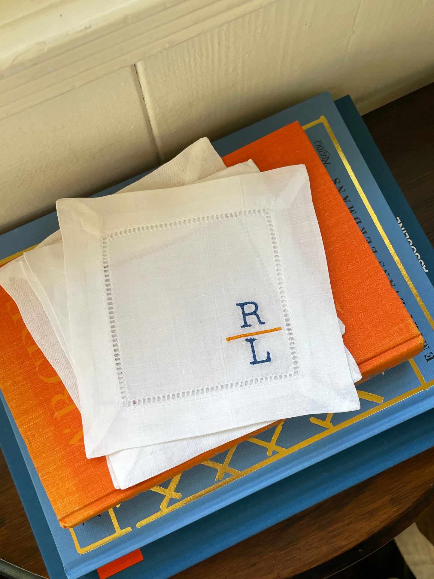 Stacked Monogram Cocktail Napkins, Set of 4