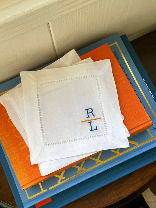 Stacked Monogram Cocktail Napkins, Set of 4