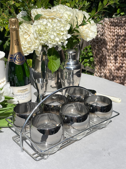 Mid Centruy Modern Cocktail Glasses, Set of 6 With Caddy