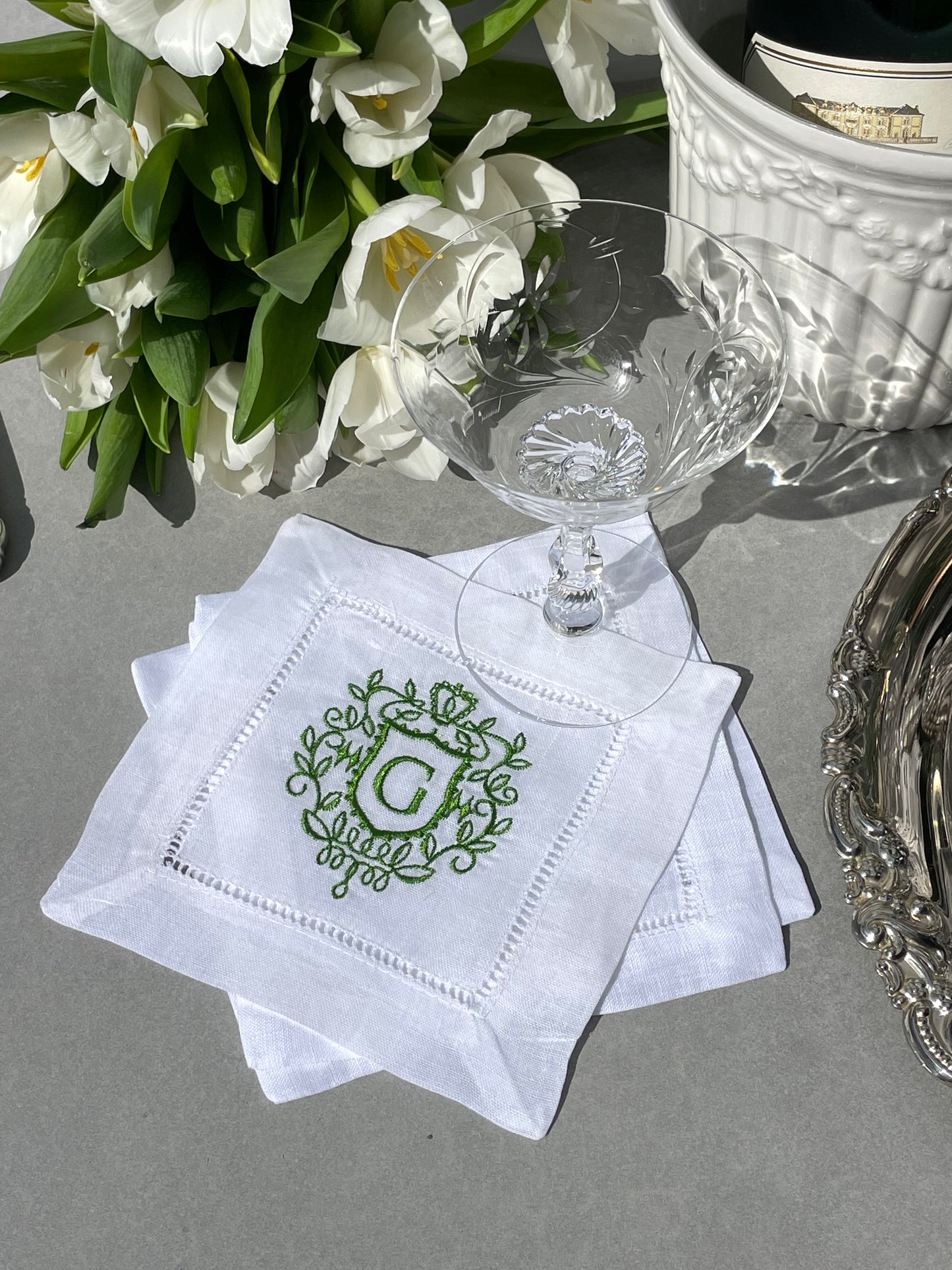 Monogram Crest Cocktail Napkins, Set of 4