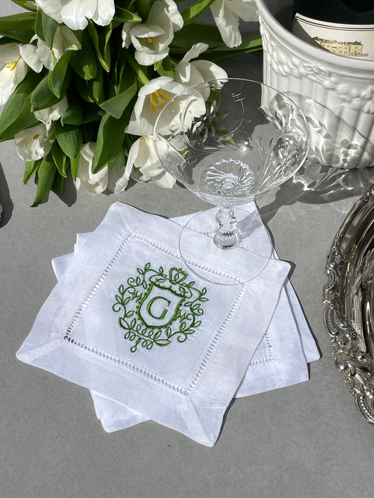 Monogram Crest Cocktail Napkins, Set of 4