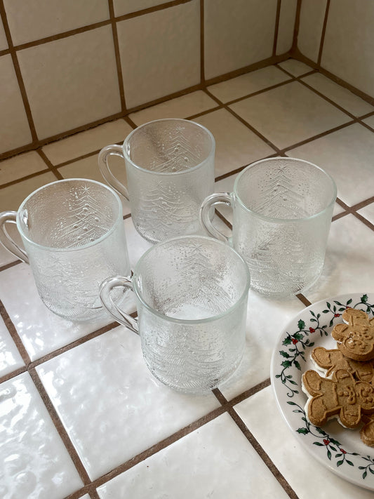 Snowmass Pressed Glass Mugs, Set of 4