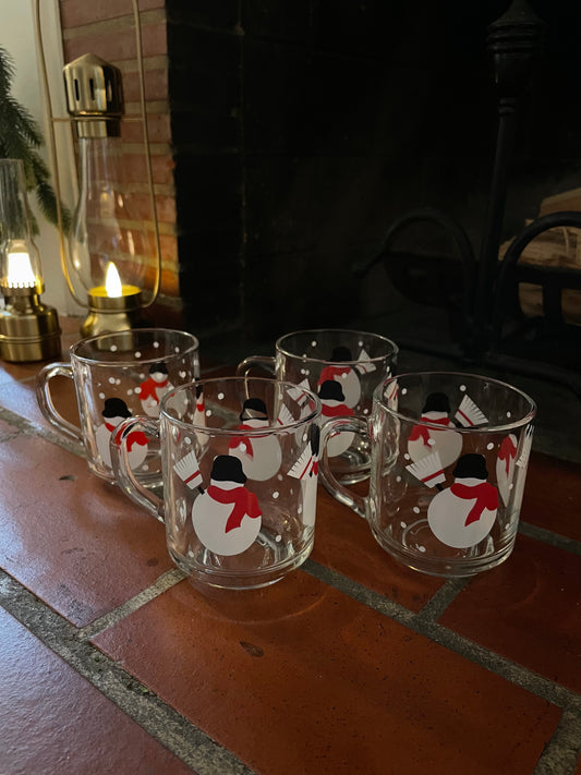 Snowmen Glass Mugs, Set of 4